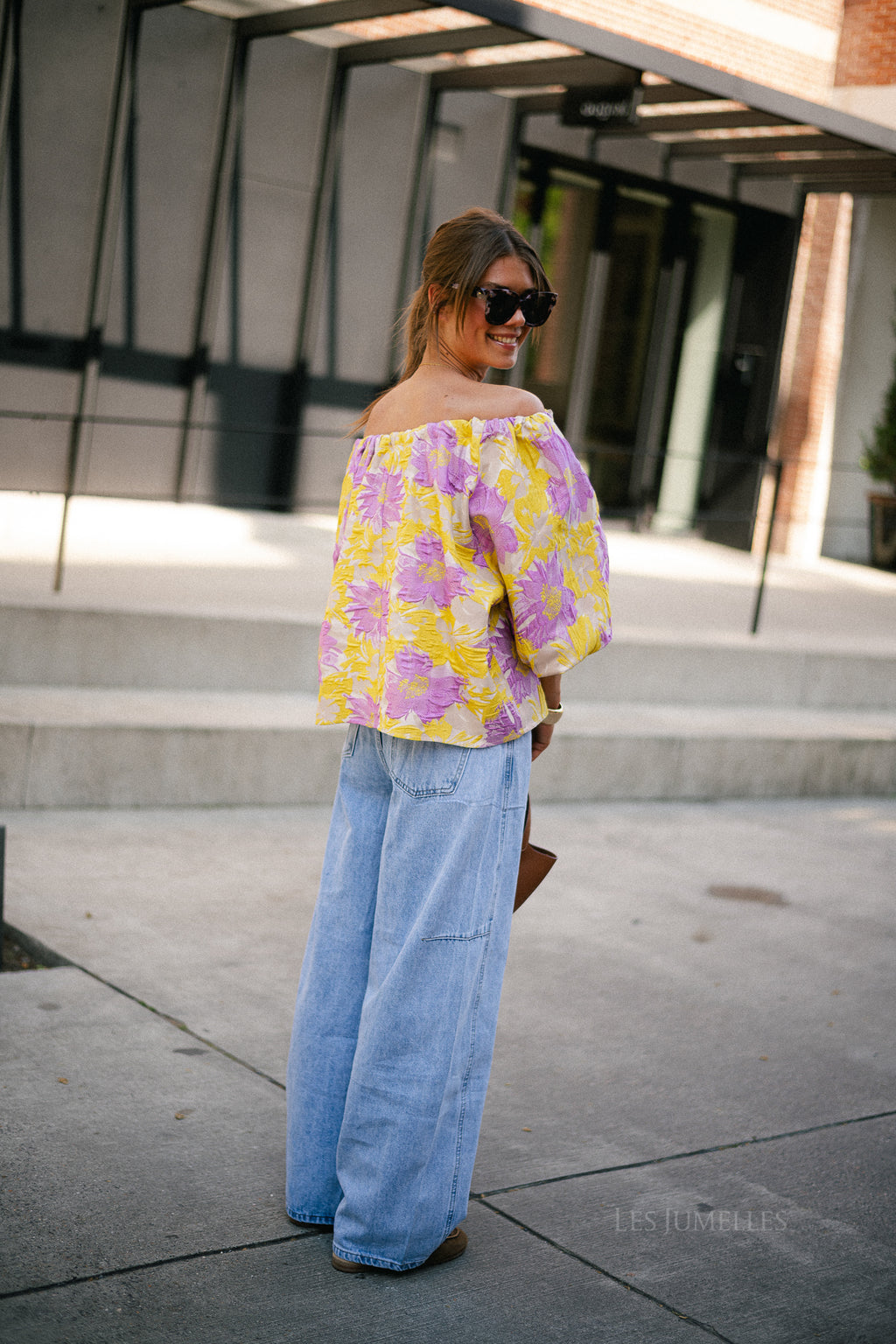 Jamie jacquard blouse yellow/iris orchid
