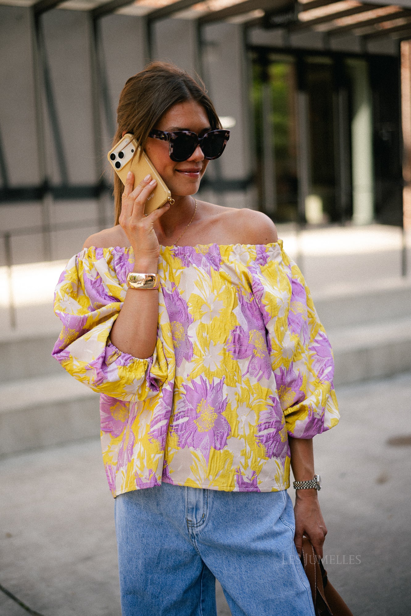 Jamie jacquard blouse yellow/iris orchid