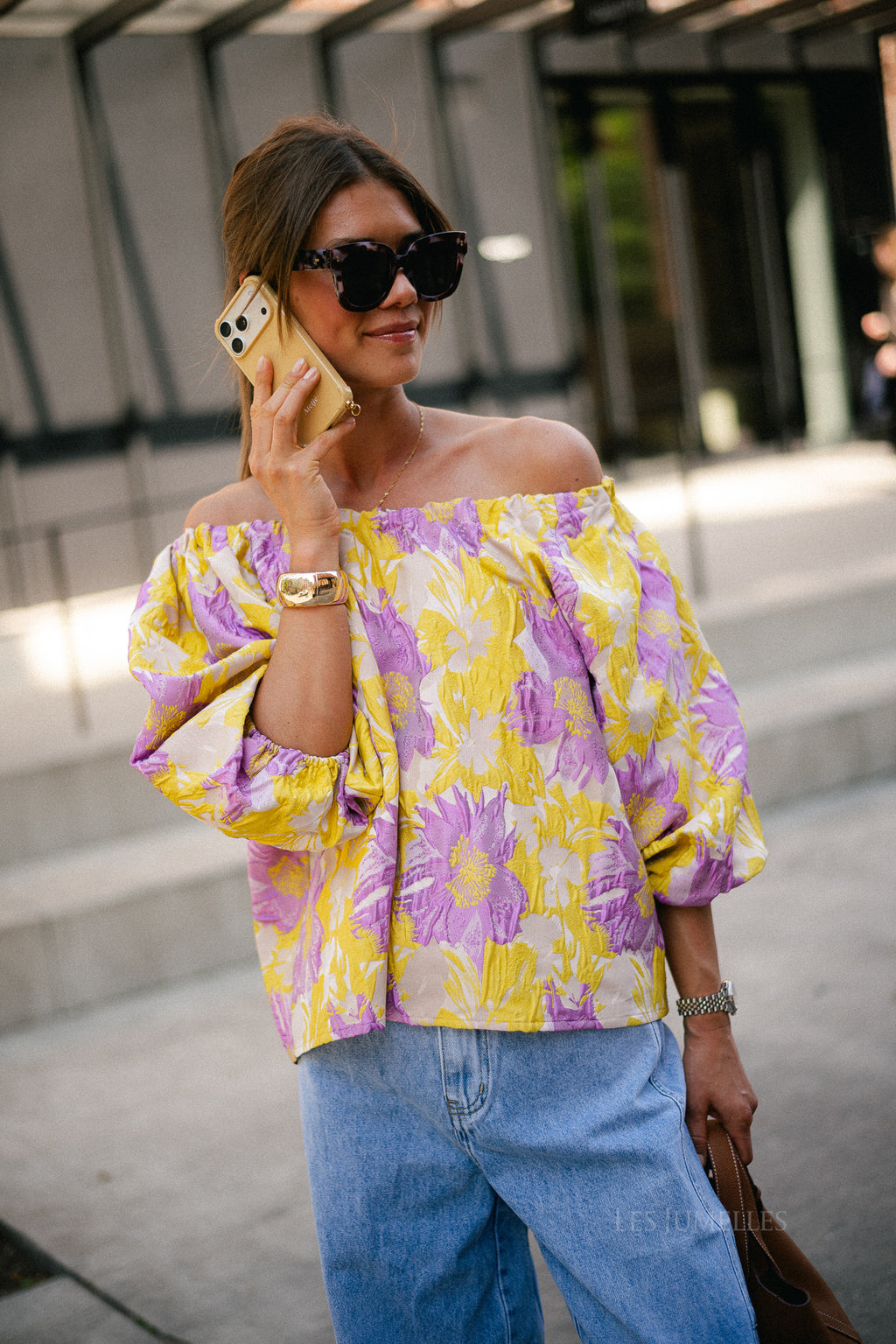 Jamie jacquard blouse yellow/iris orchid
