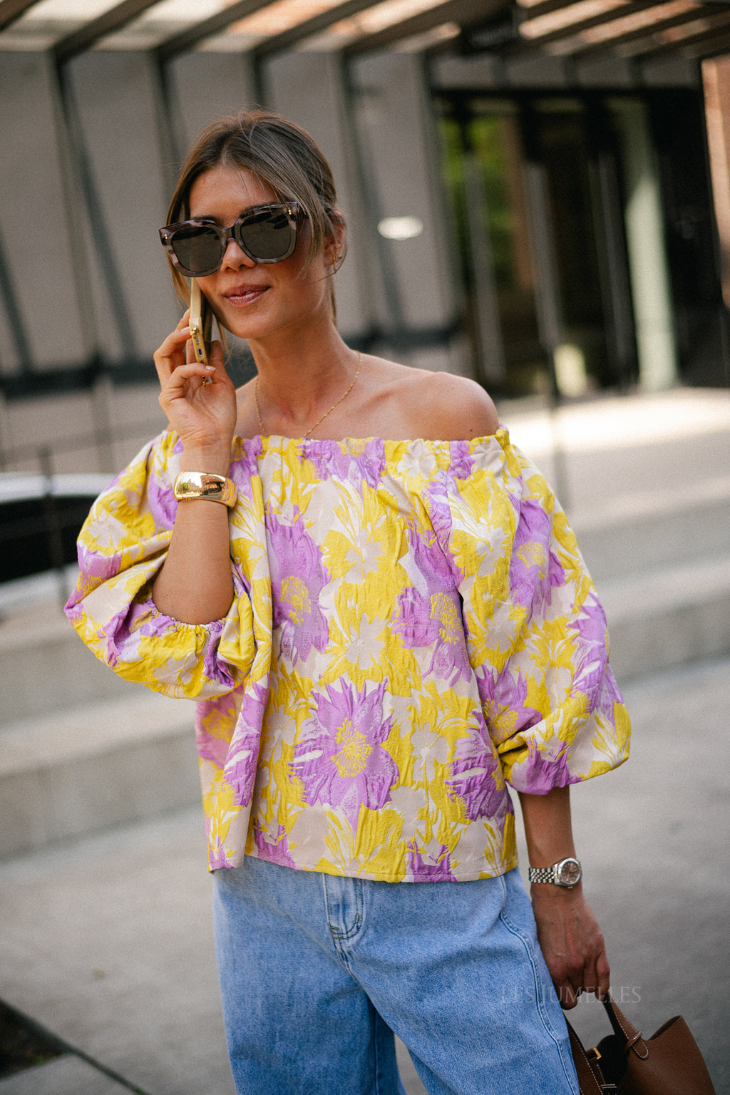 Jamie jacquard blouse yellow/iris orchid