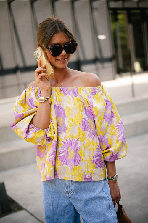 Jamie jacquard blouse yellow/iris orchid