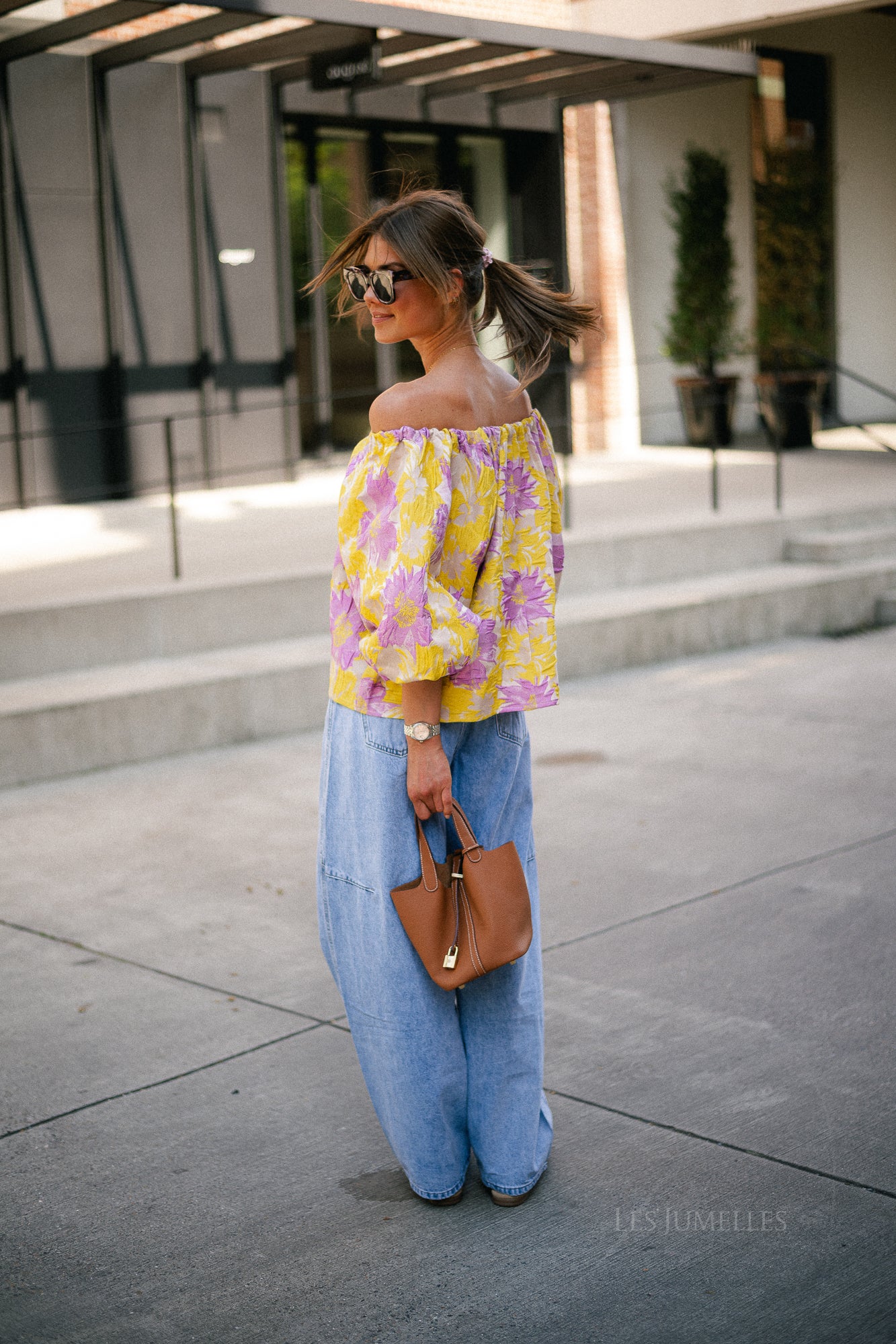Jamie jacquard blouse yellow/iris orchid