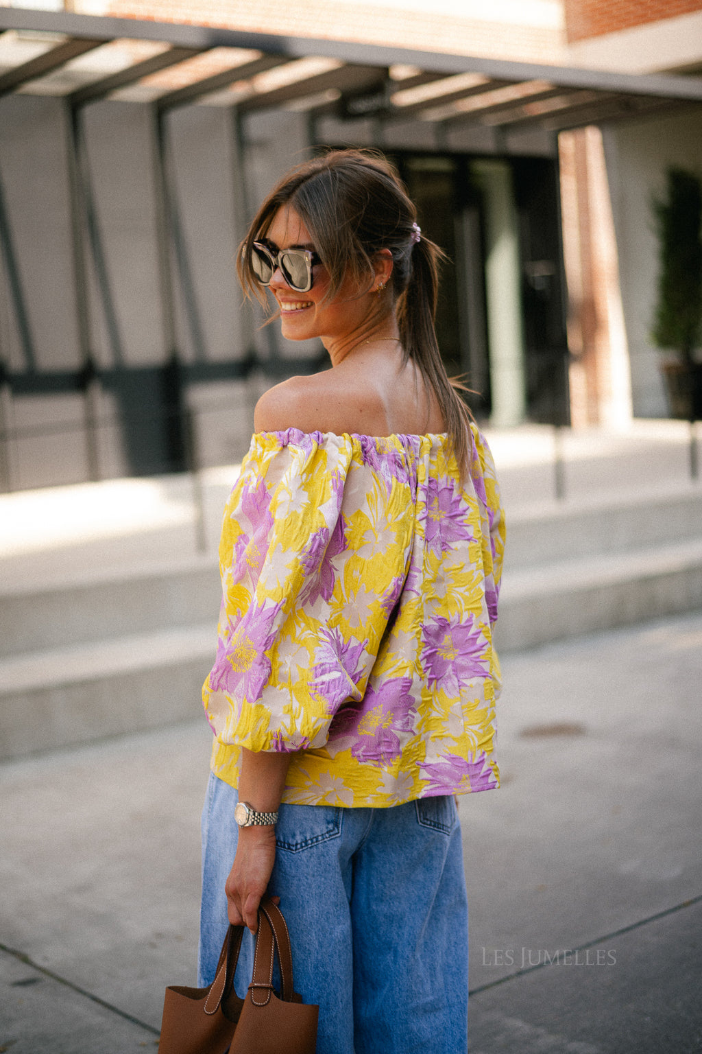 Jamie jacquard blouse yellow/iris orchid