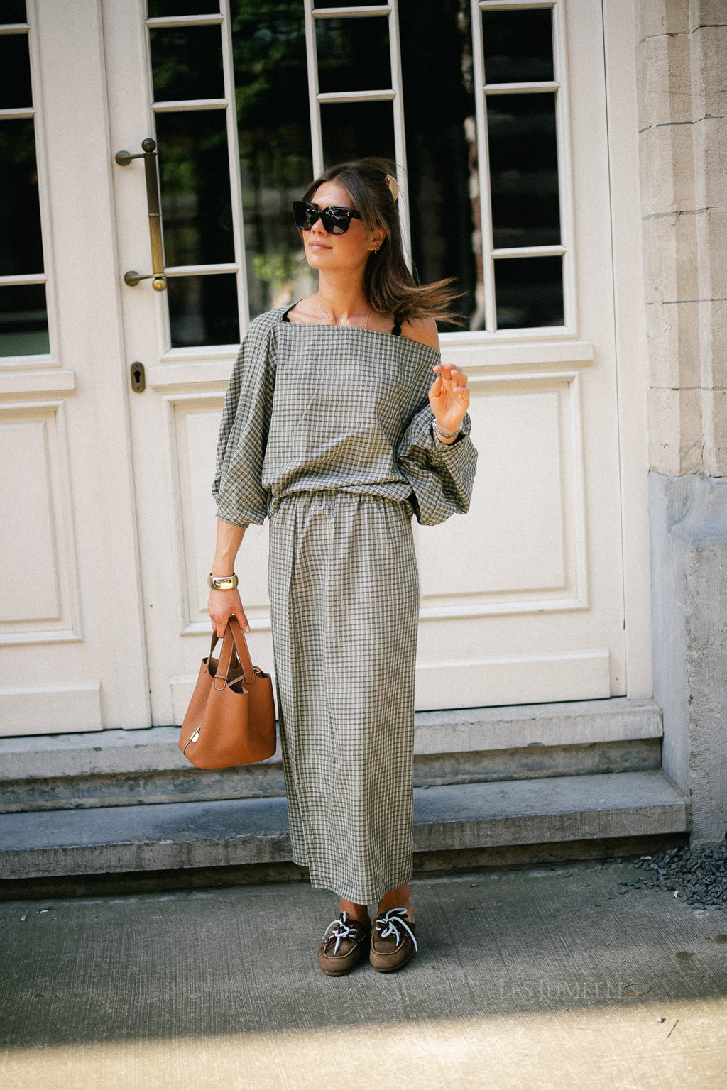 Cosette checkered skirt khaki