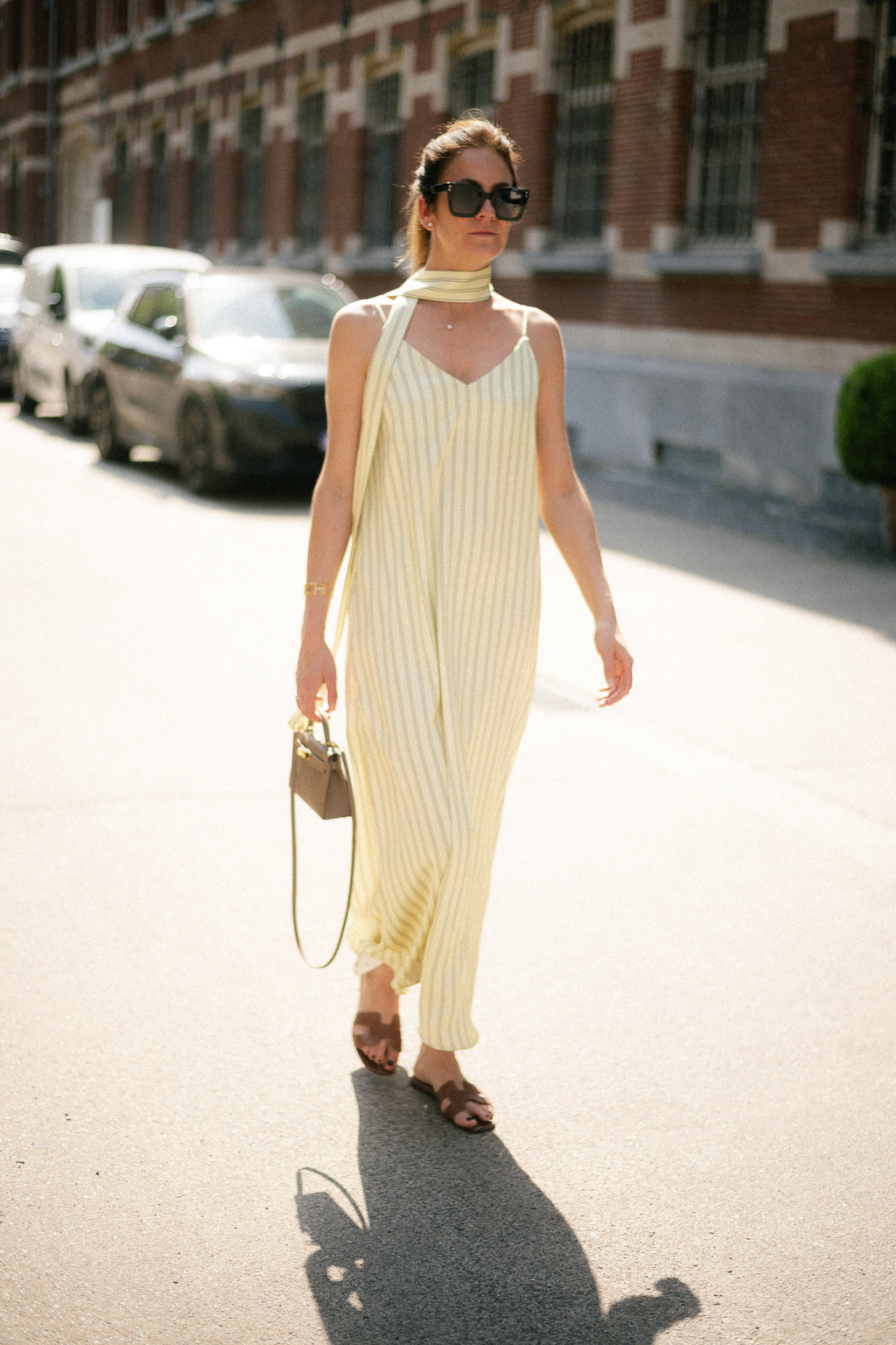 OBJChilli S/L long slip dress tender yellow/seal brown
