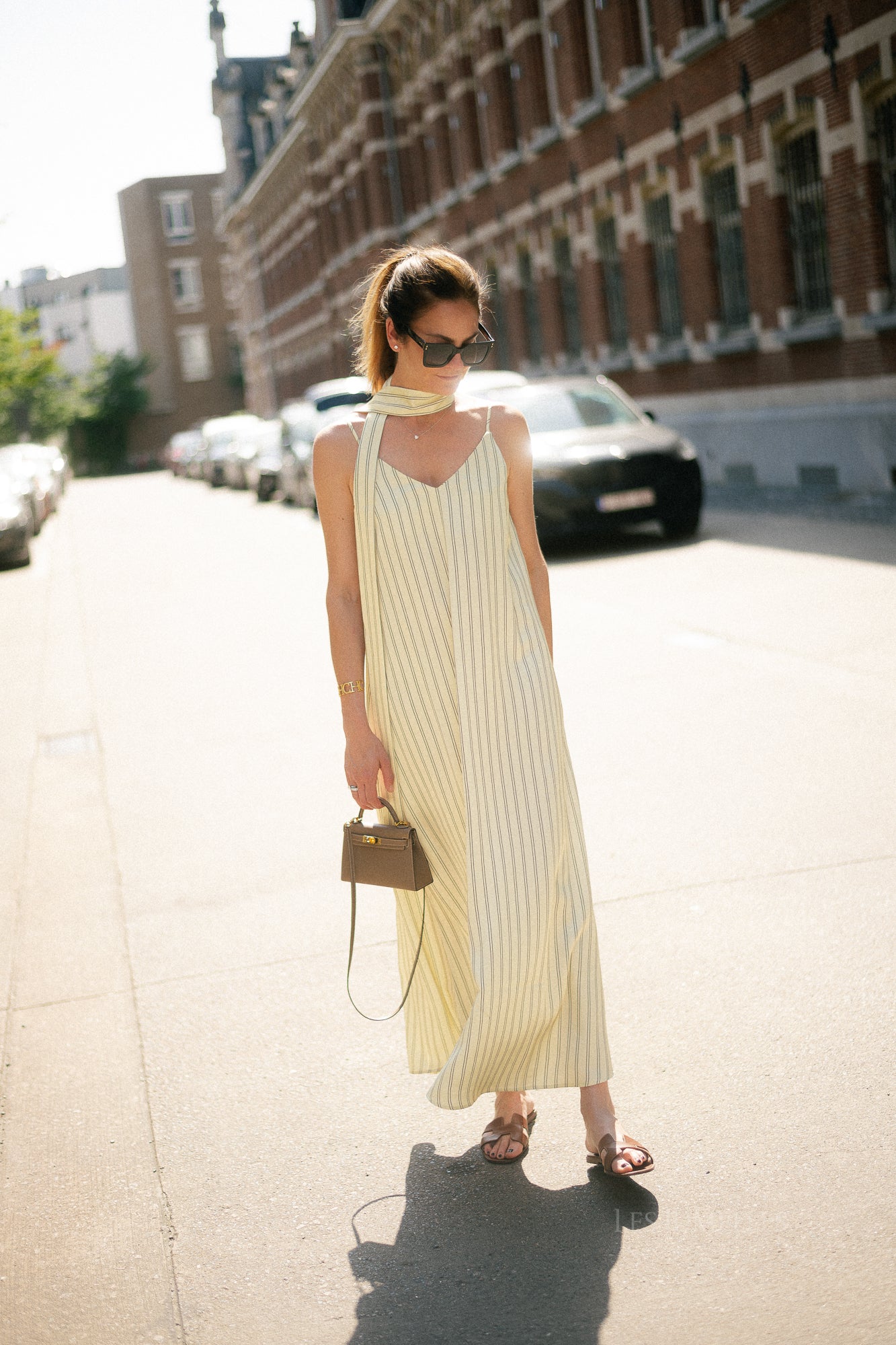 OBJChilli S/L long slip dress tender yellow/seal brown
