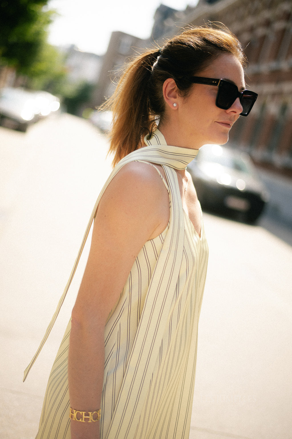 OBJChilli S/L long slip dress tender yellow/seal brown