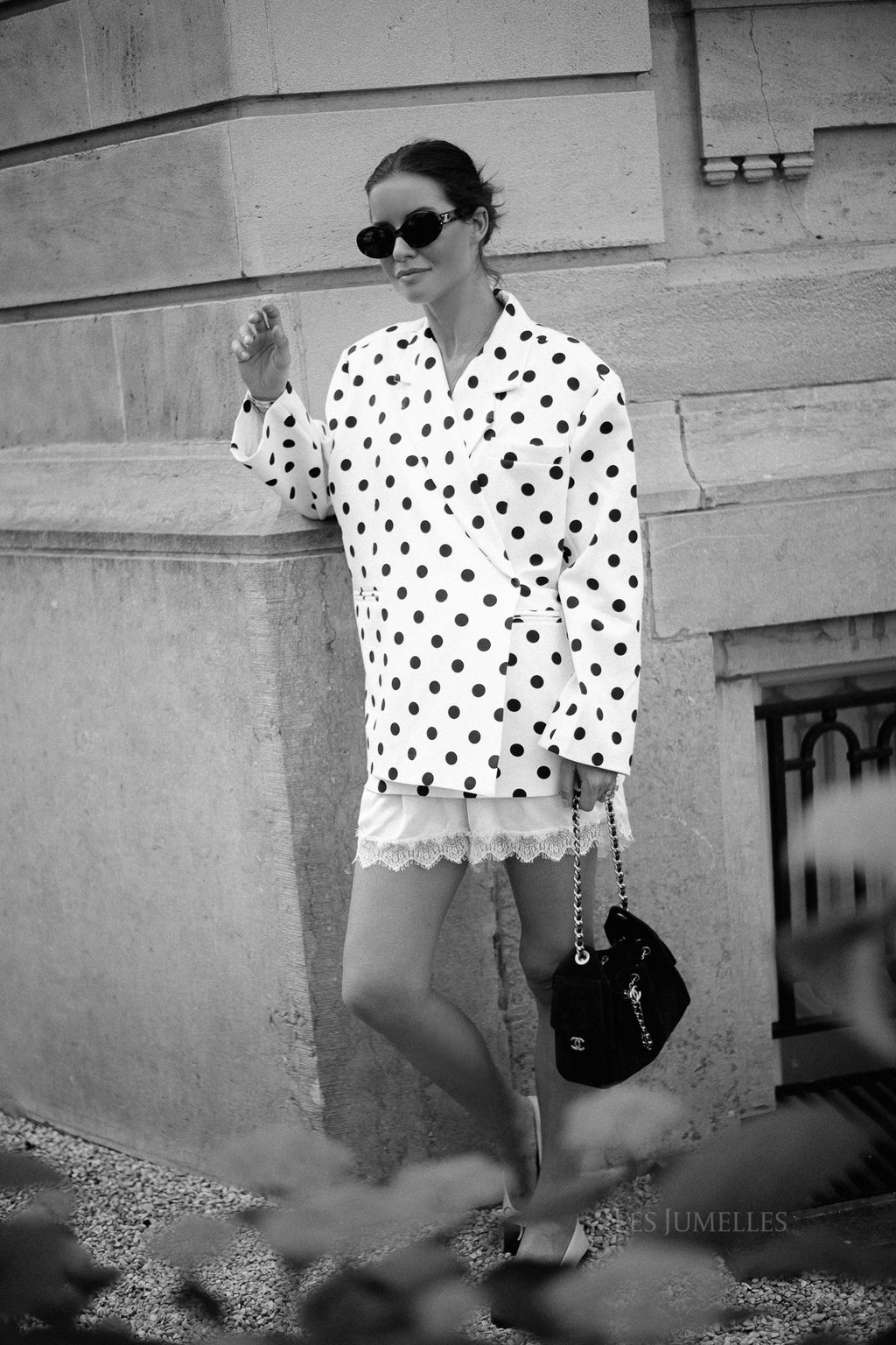 Chloe oversized blazer polka dot offwhite/black