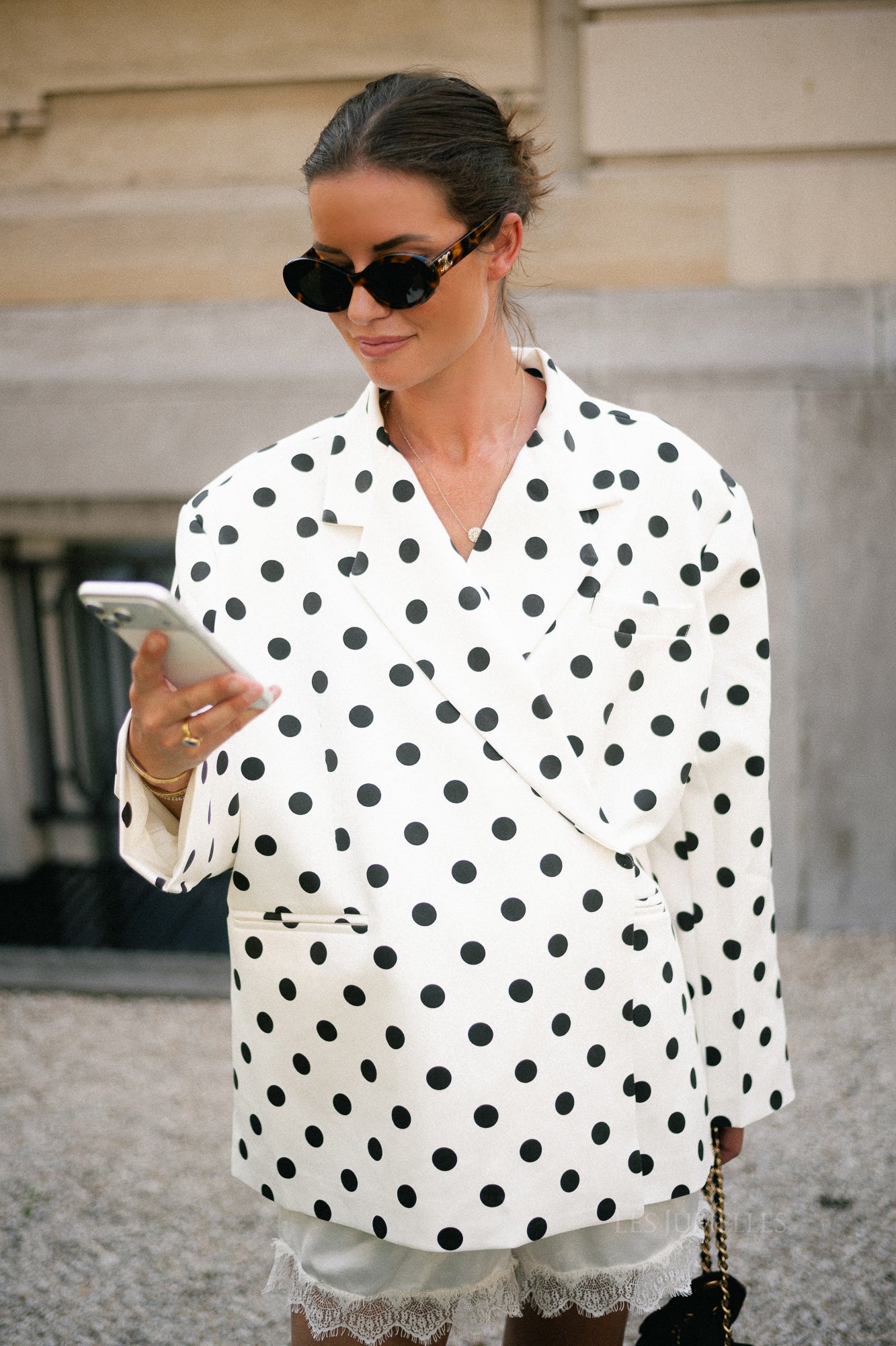 Chloe oversized blazer polka dot offwhite/black