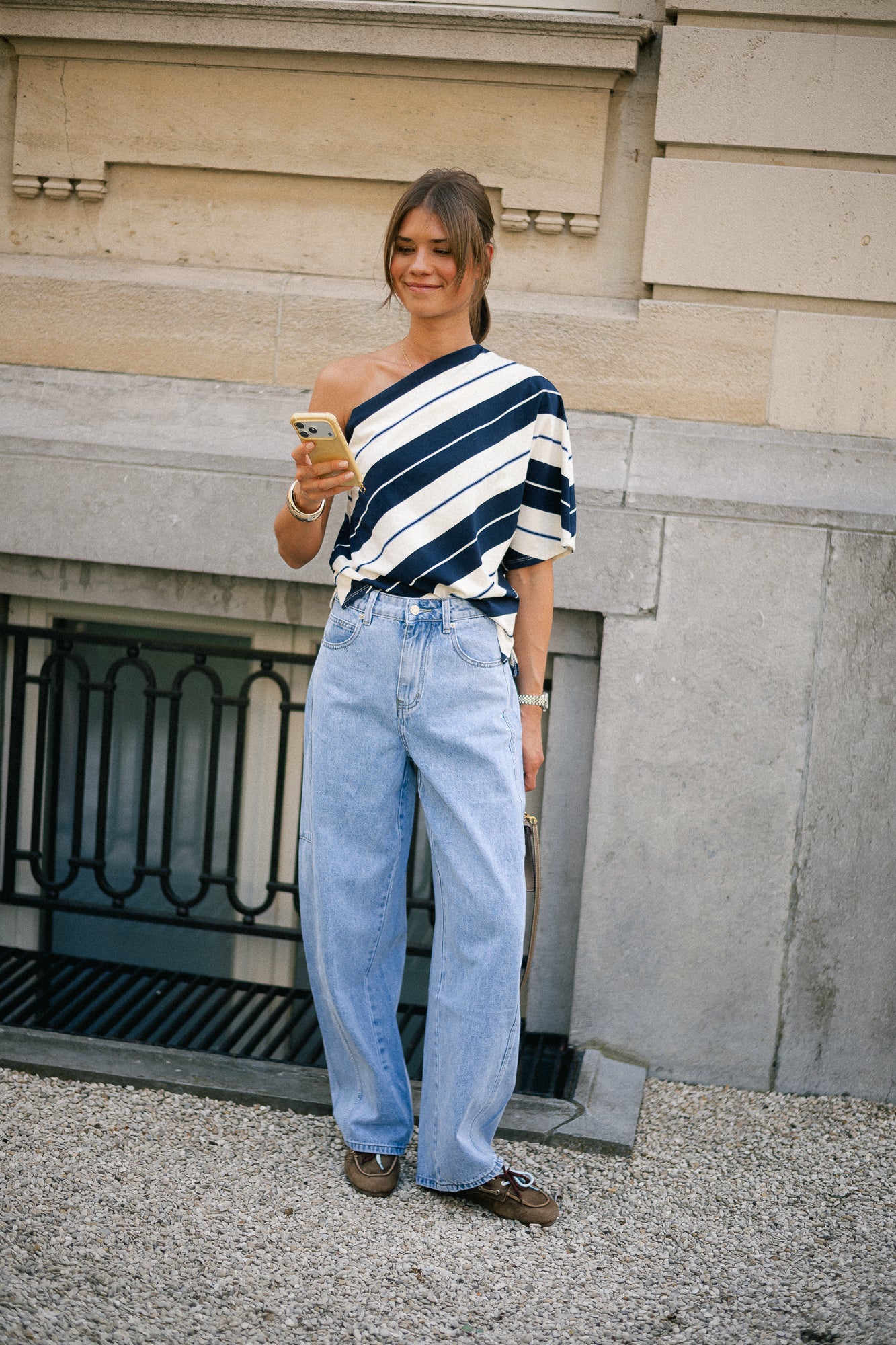 Amy striped one-shoulder shirt navy/ecru