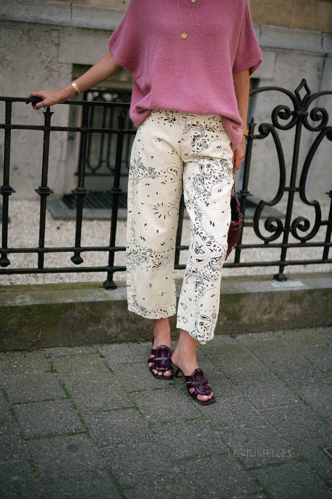 Meagan paisley barrel jeans cream