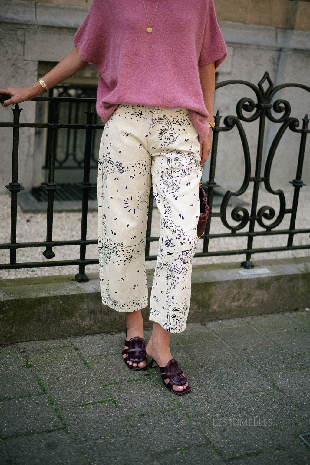 Meagan paisley barrel jeans cream