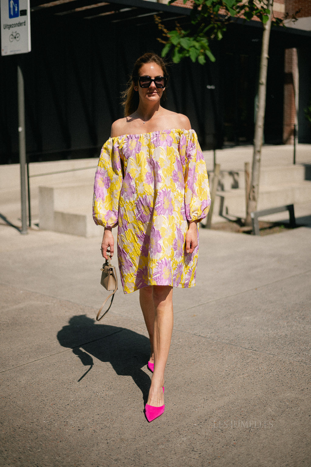 Jamie jacquard midi dress yellow/iris orchid