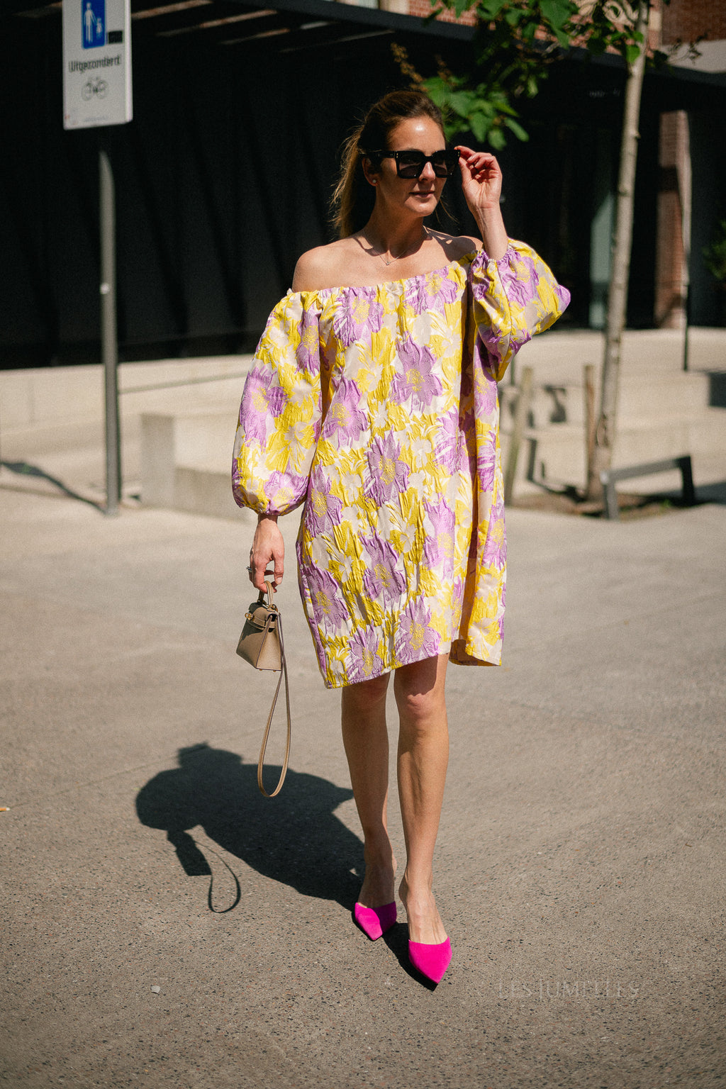 Jamie jacquard midi dress yellow/iris orchid