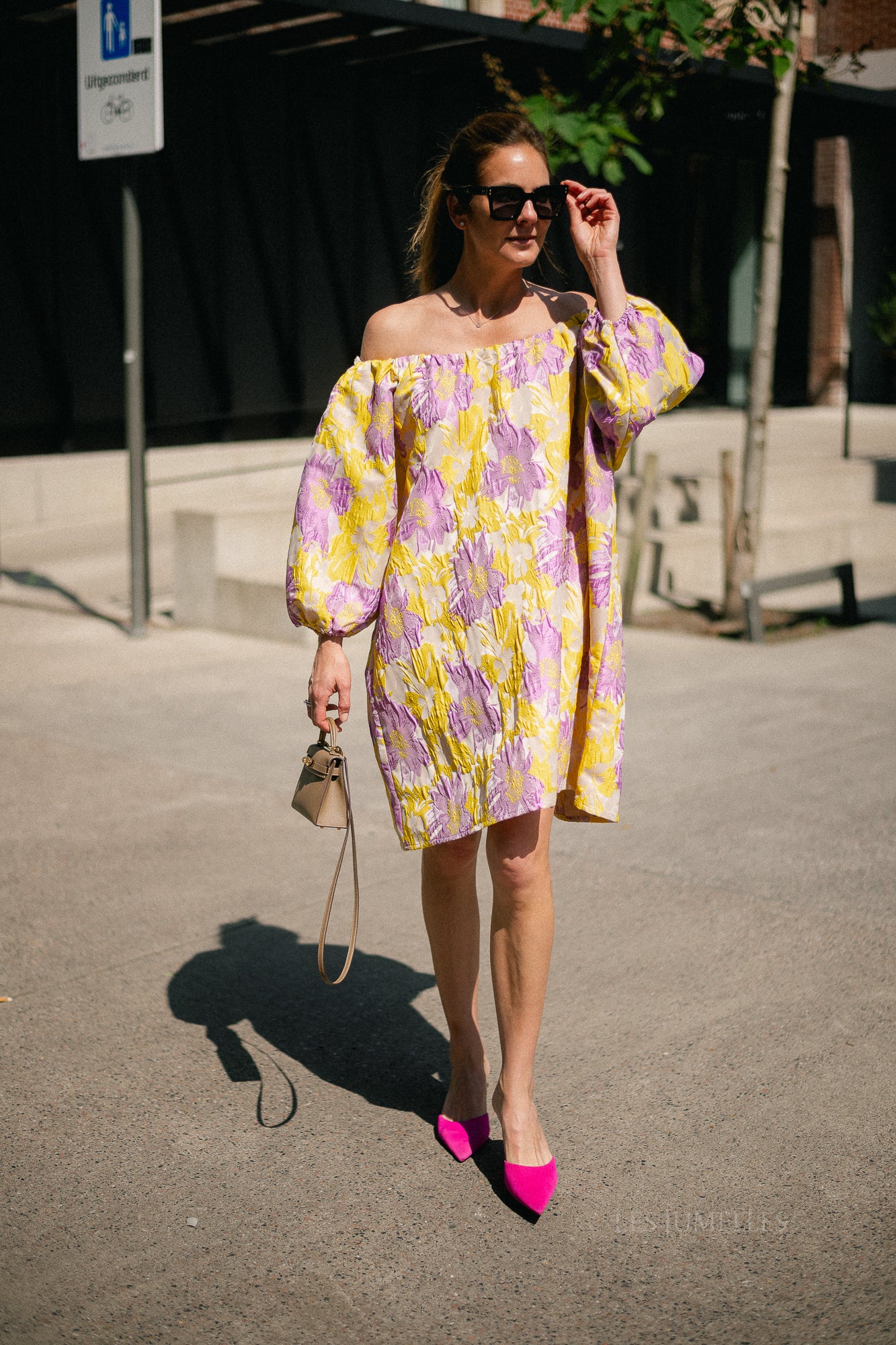 Jamie jacquard midi dress yellow/iris orchid