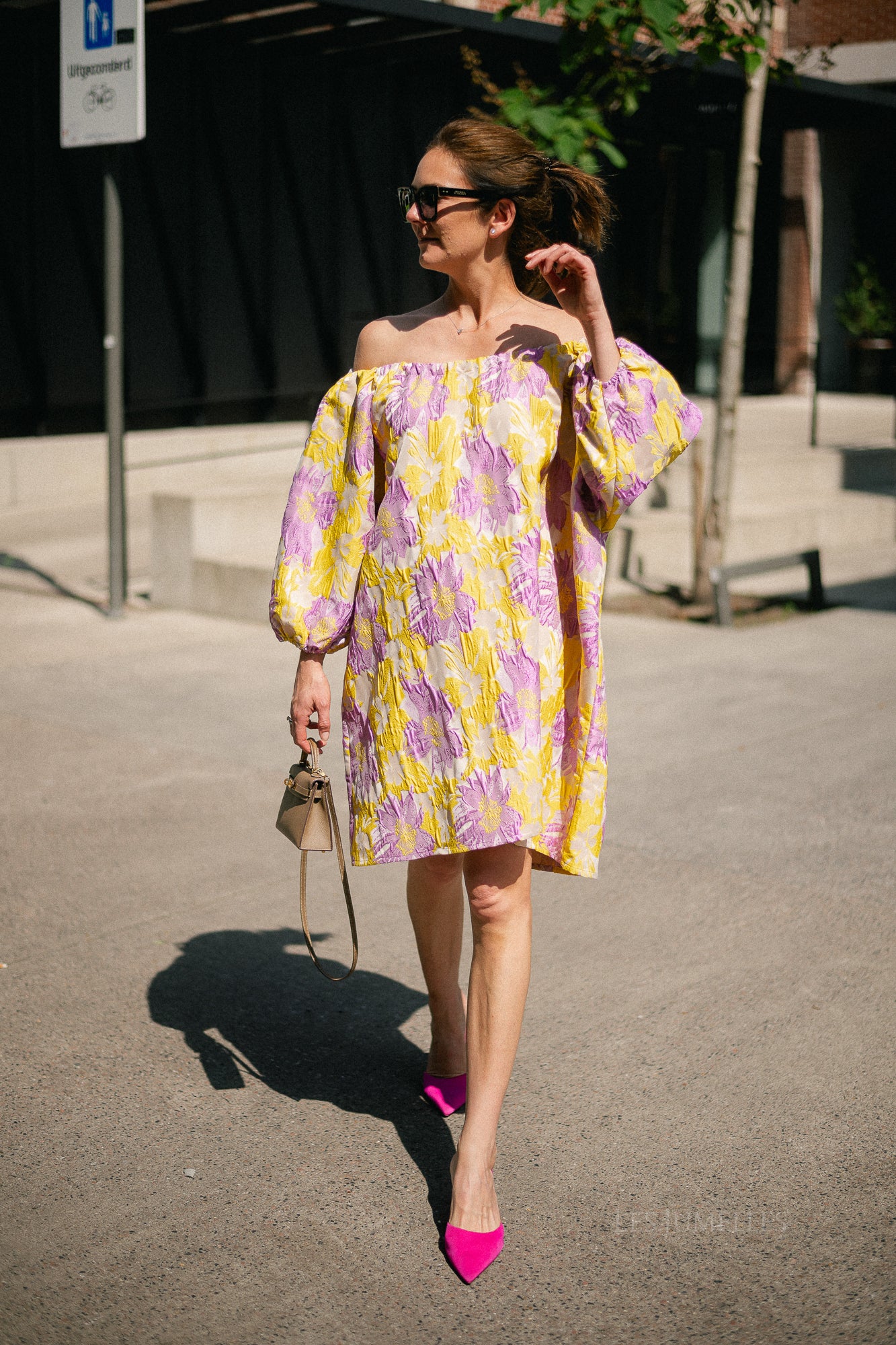 Jamie jacquard midi dress yellow/iris orchid