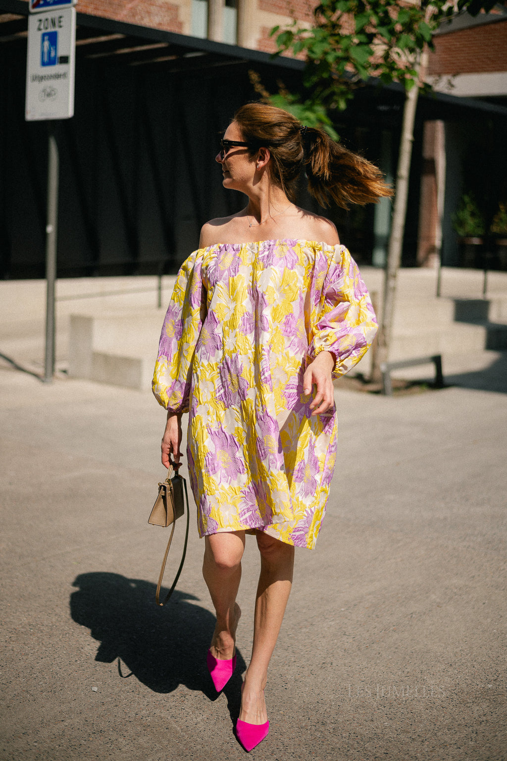 Jamie jacquard midi dress yellow/iris orchid
