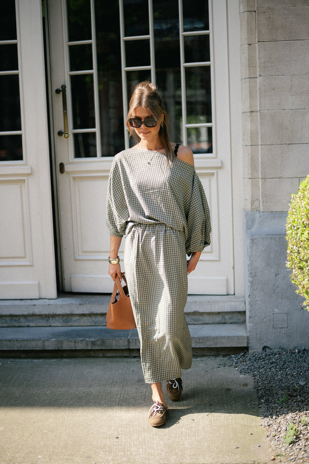 Cosette checkered skirt khaki