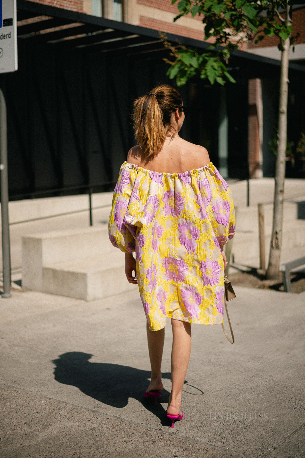 Jamie jacquard midi dress yellow/iris orchid