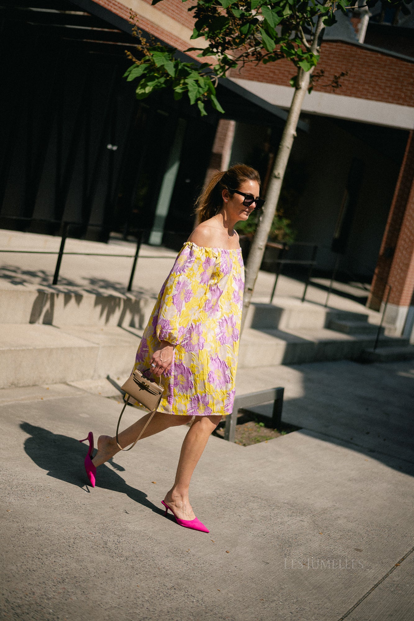 Jamie jacquard midi dress yellow/iris orchid