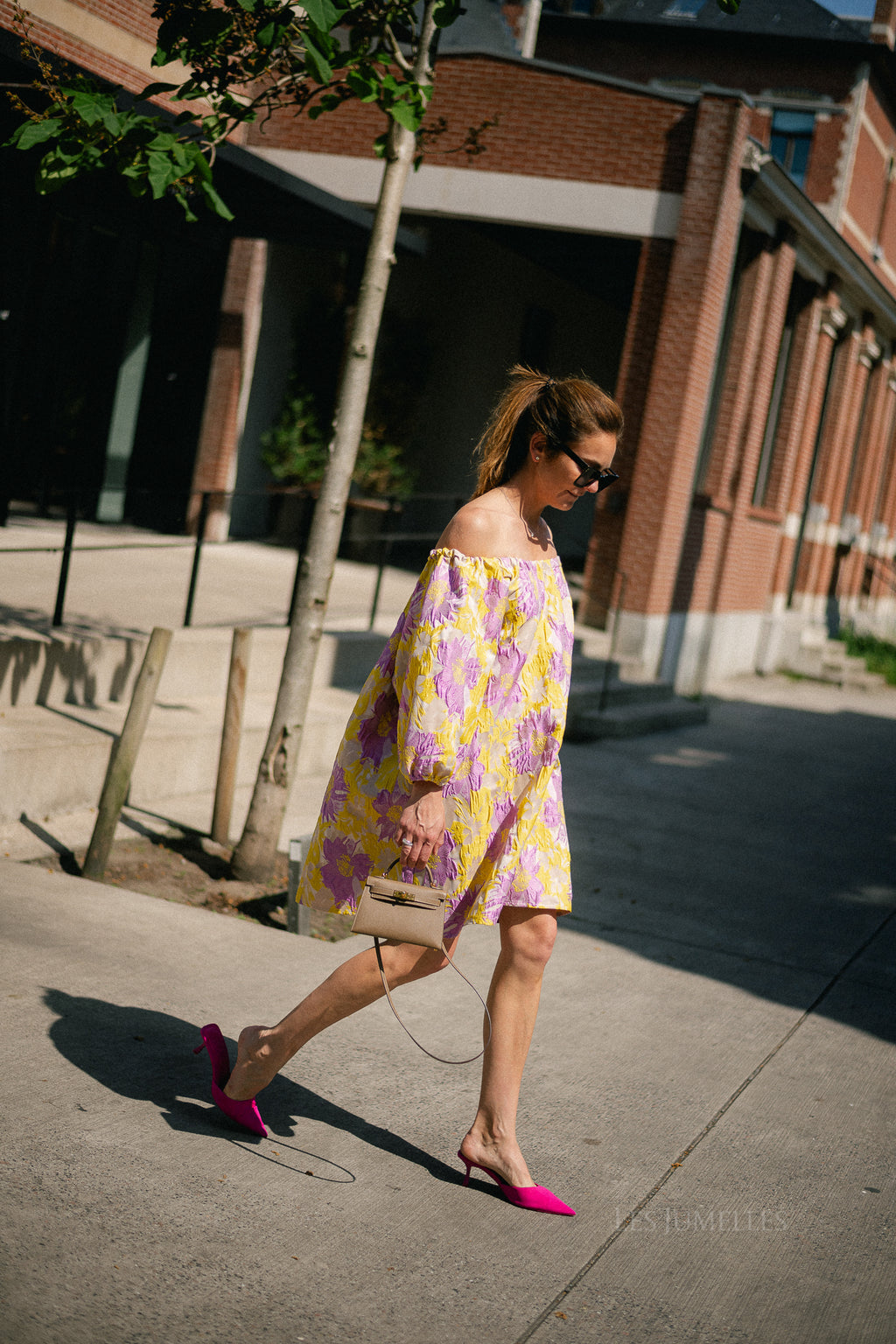 Jamie jacquard midi dress yellow/iris orchid