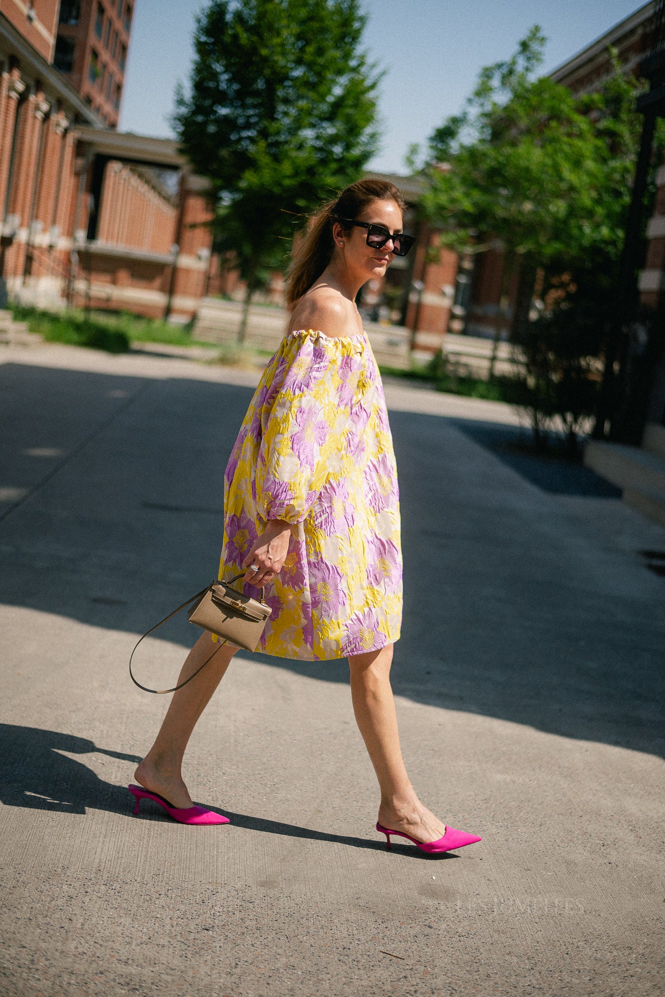 Jamie jacquard midi dress yellow/iris orchid