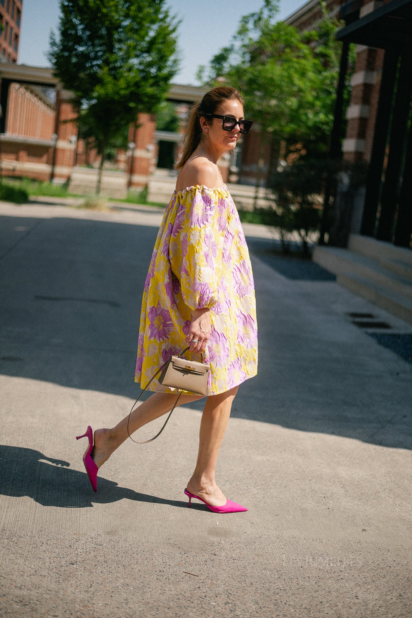 Jamie jacquard midi dress yellow/iris orchid