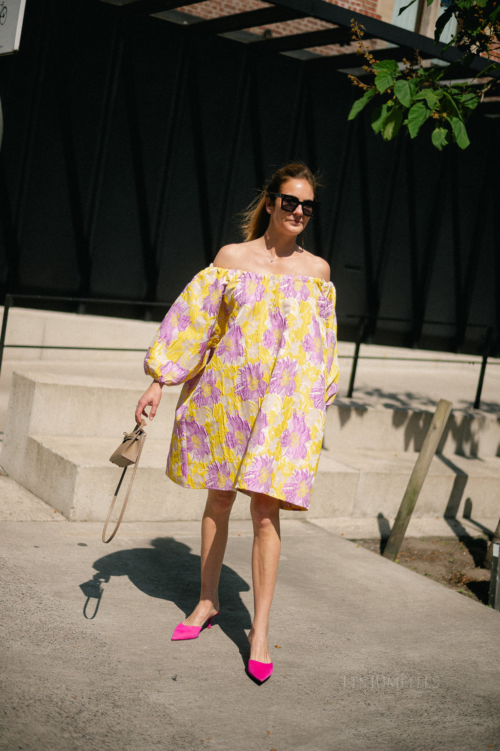 Jamie jacquard midi dress yellow/iris orchid