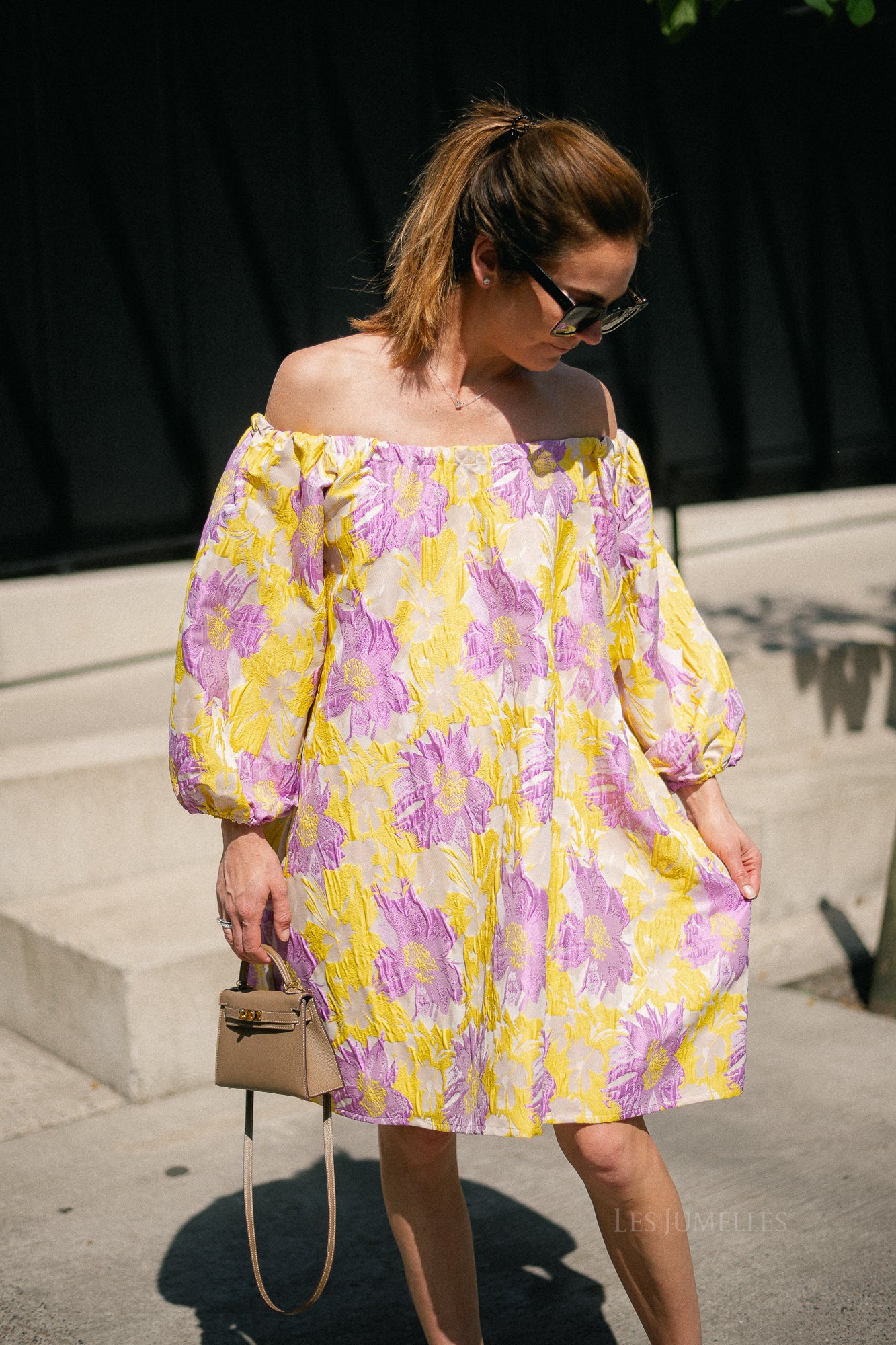 Jamie jacquard midi dress yellow/iris orchid