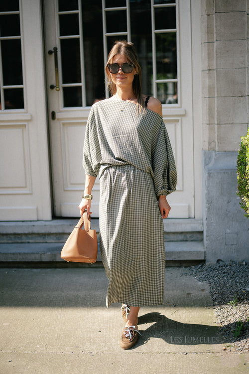 Cosette checkered skirt khaki