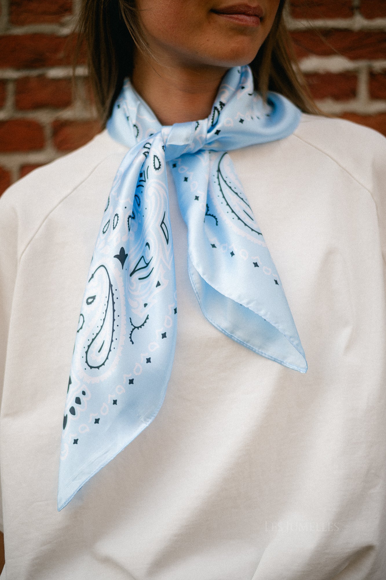 Josie paisley print scarf sky blue – Les Jumelles