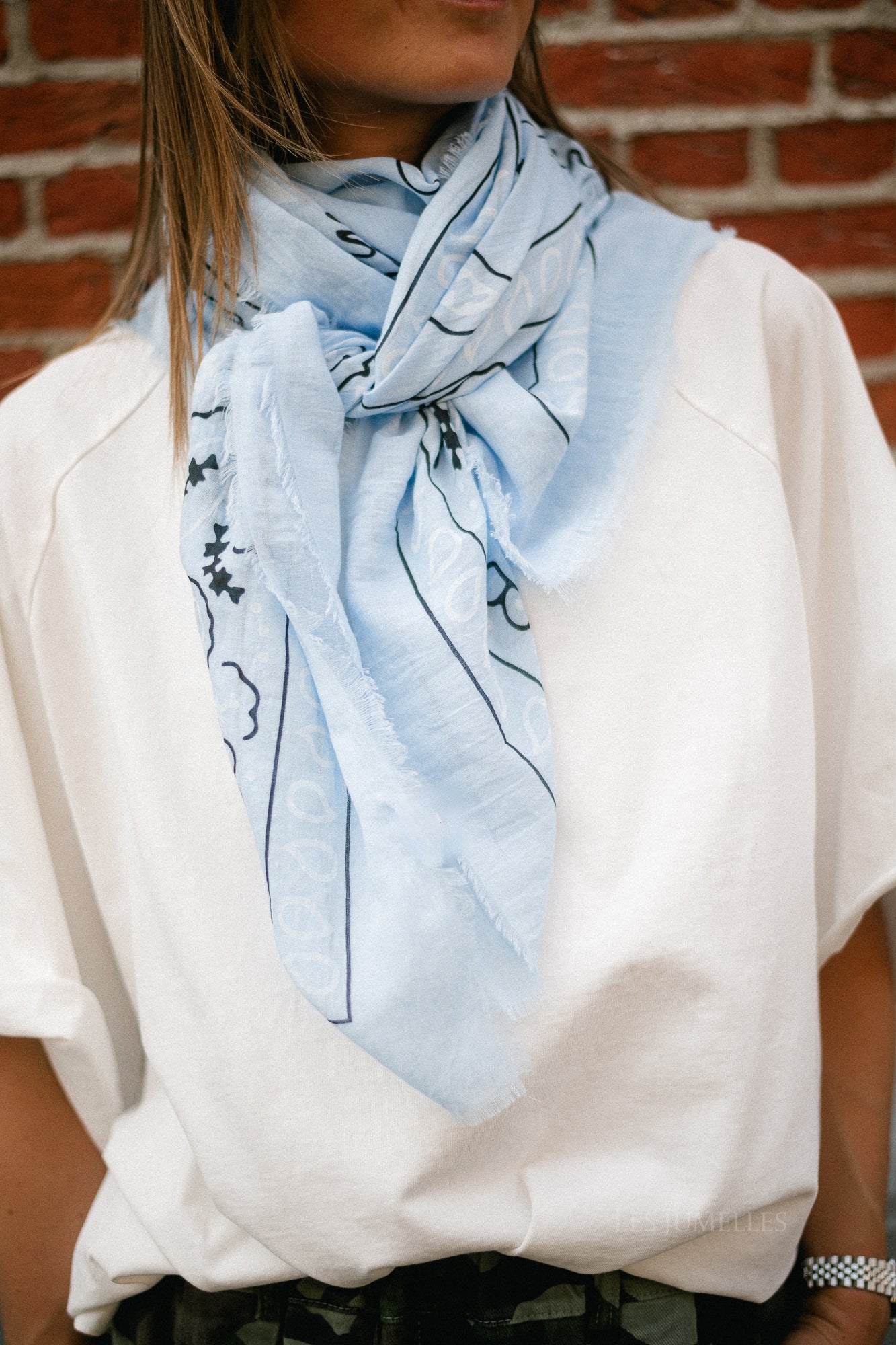 Dania paisley print scarf light blue