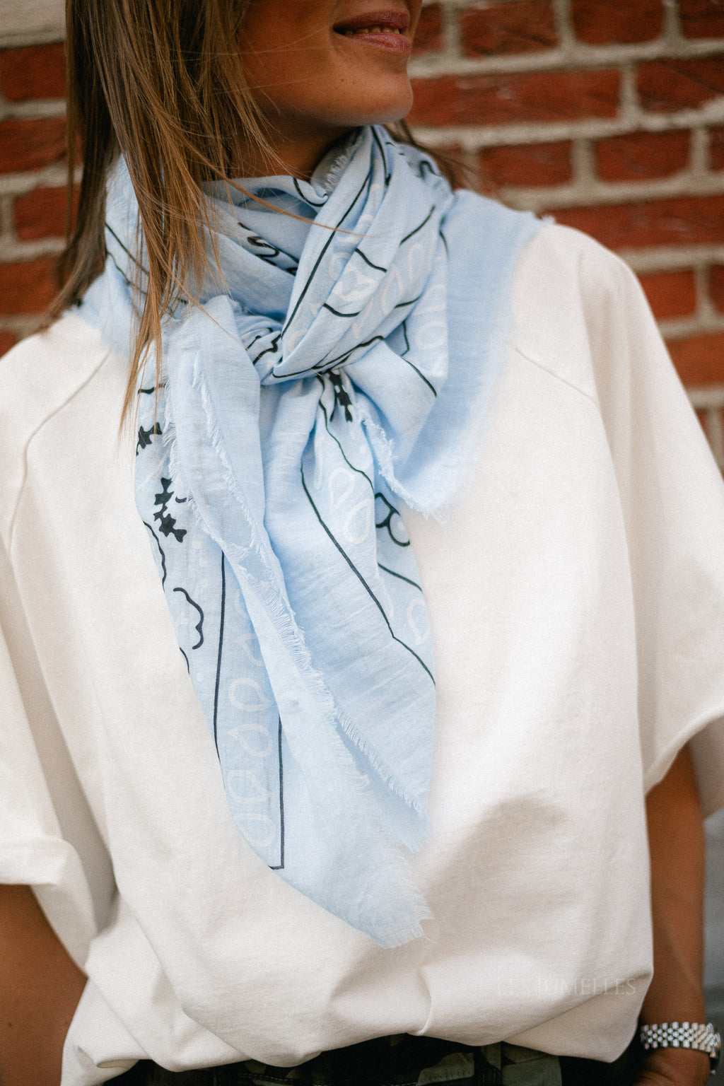 Dania paisley print scarf light blue