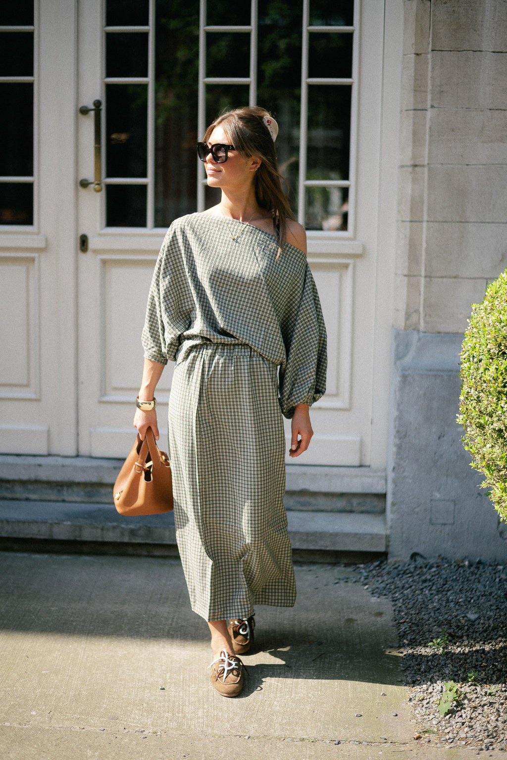 Cosette checkered skirt khaki