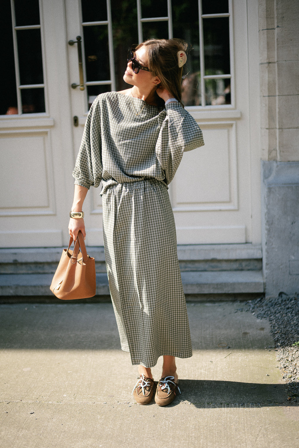 Cosette checkered skirt khaki