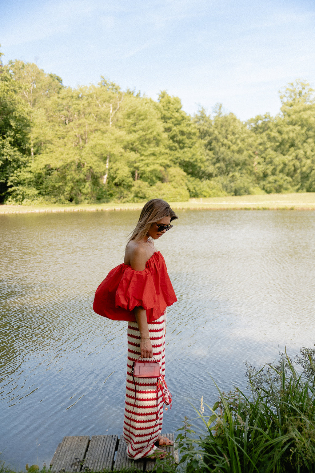 Hannah knitted pants red stripes