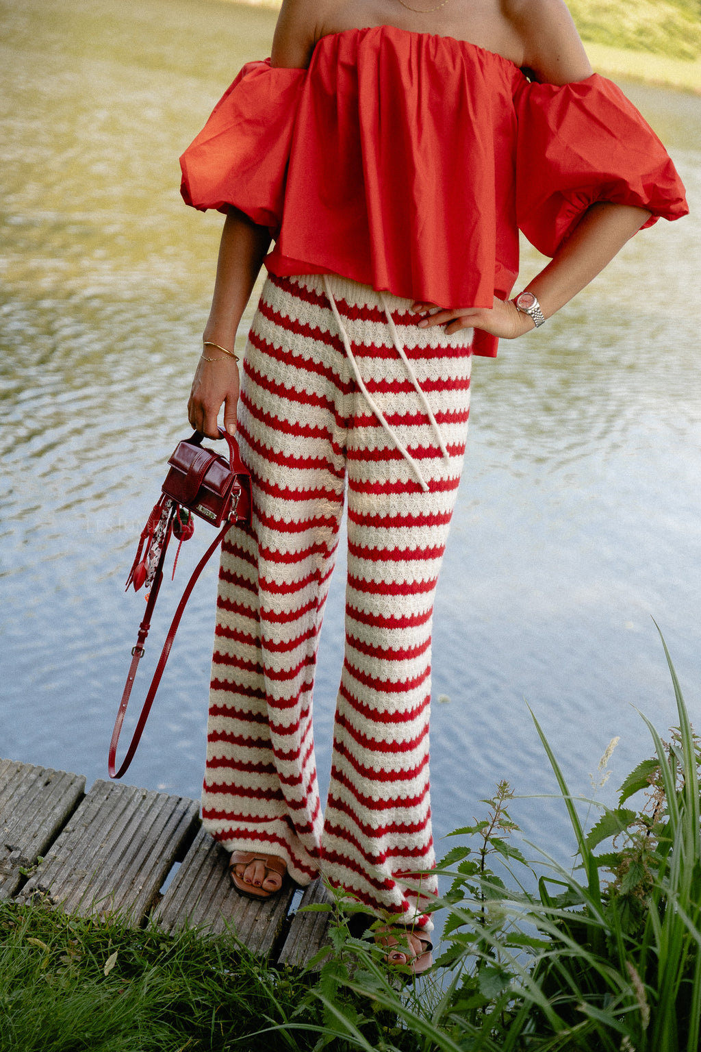 Hannah knitted pants red stripes