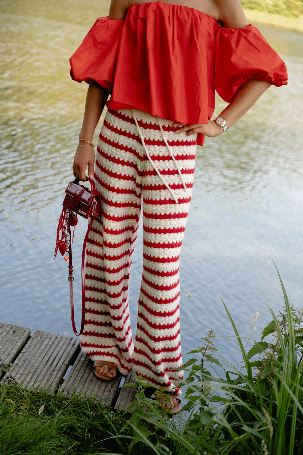Hannah knitted pants red stripes