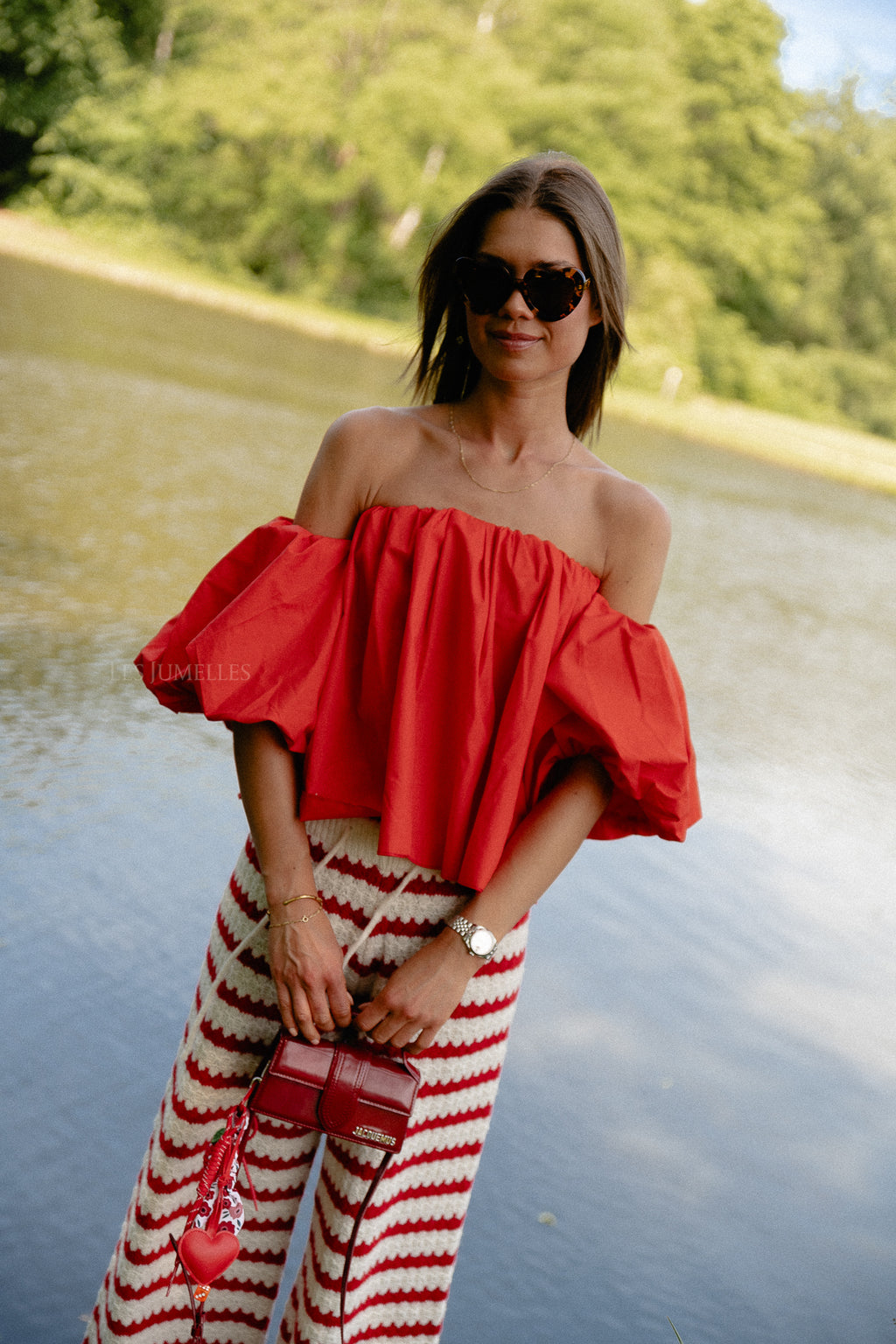 Fran off shoulder cropped blouse coral