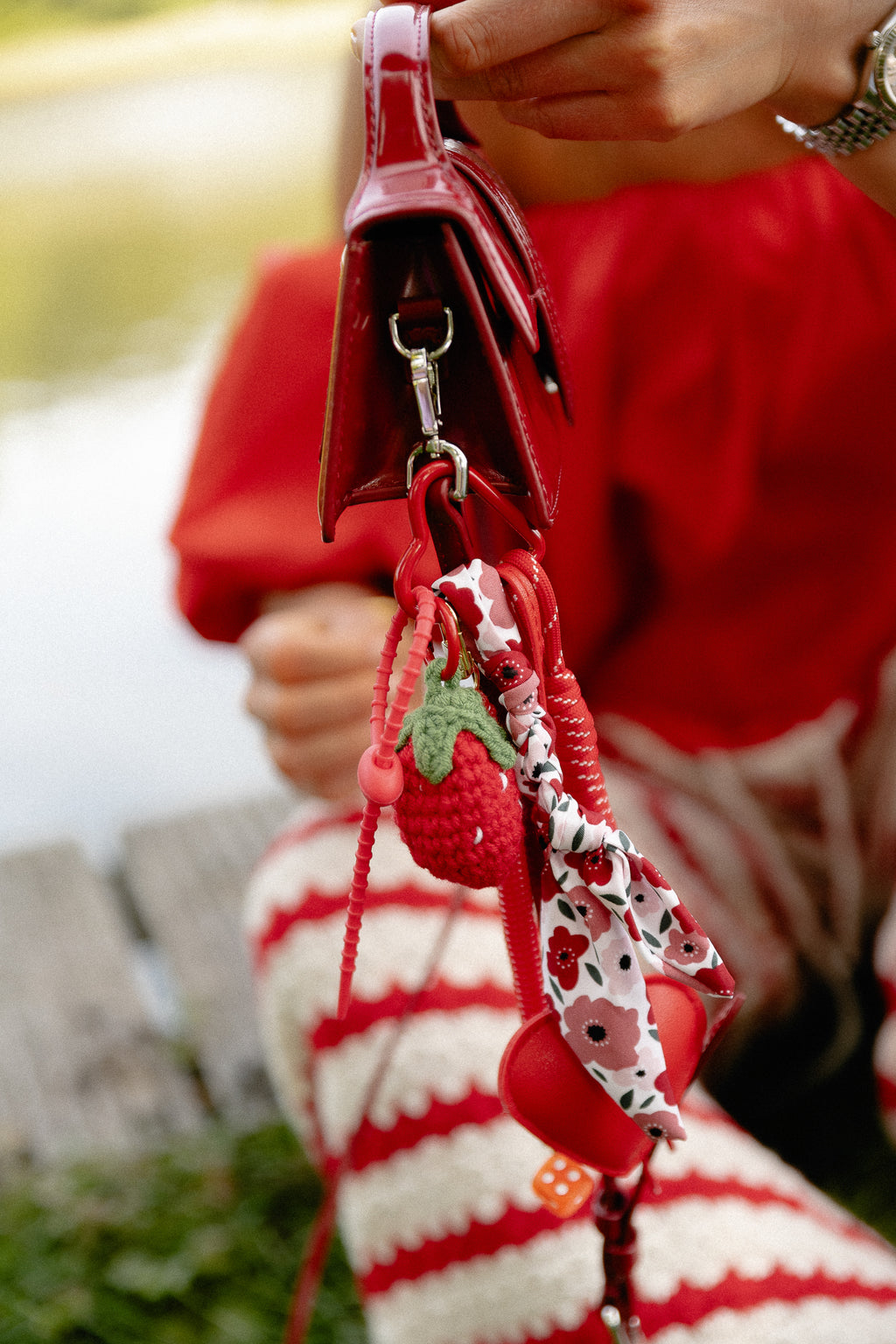 Strawberry crochet keychain