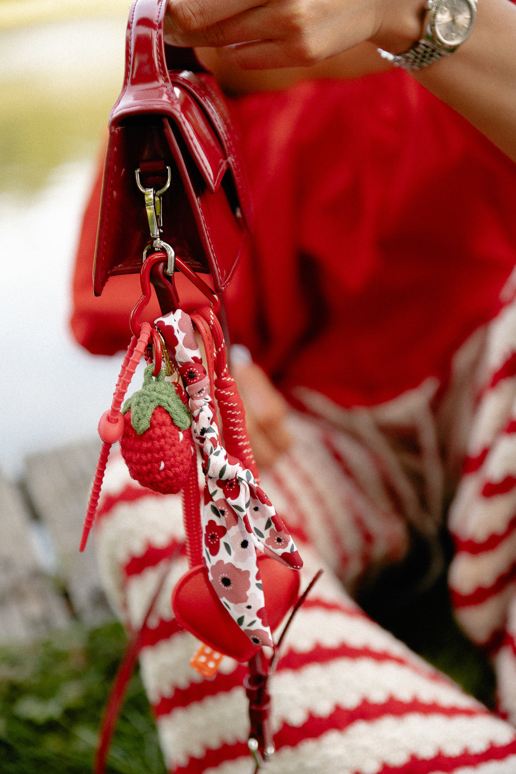 Strawberry crochet keychain