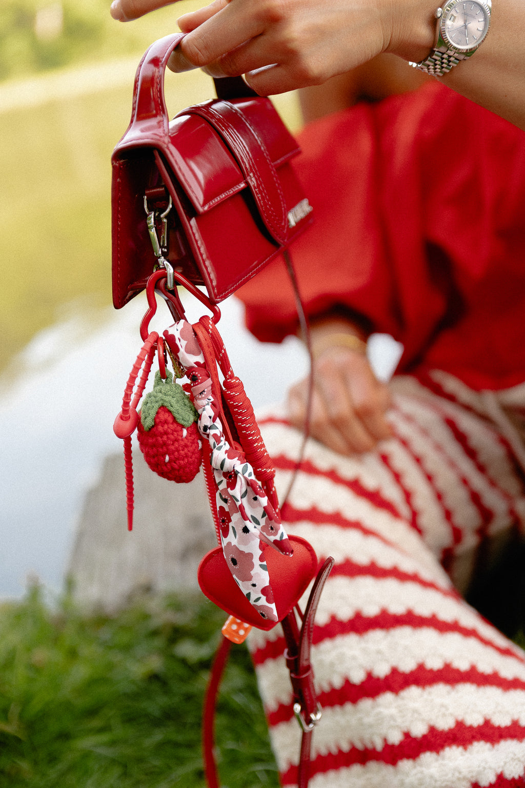 Strawberry crochet keychain