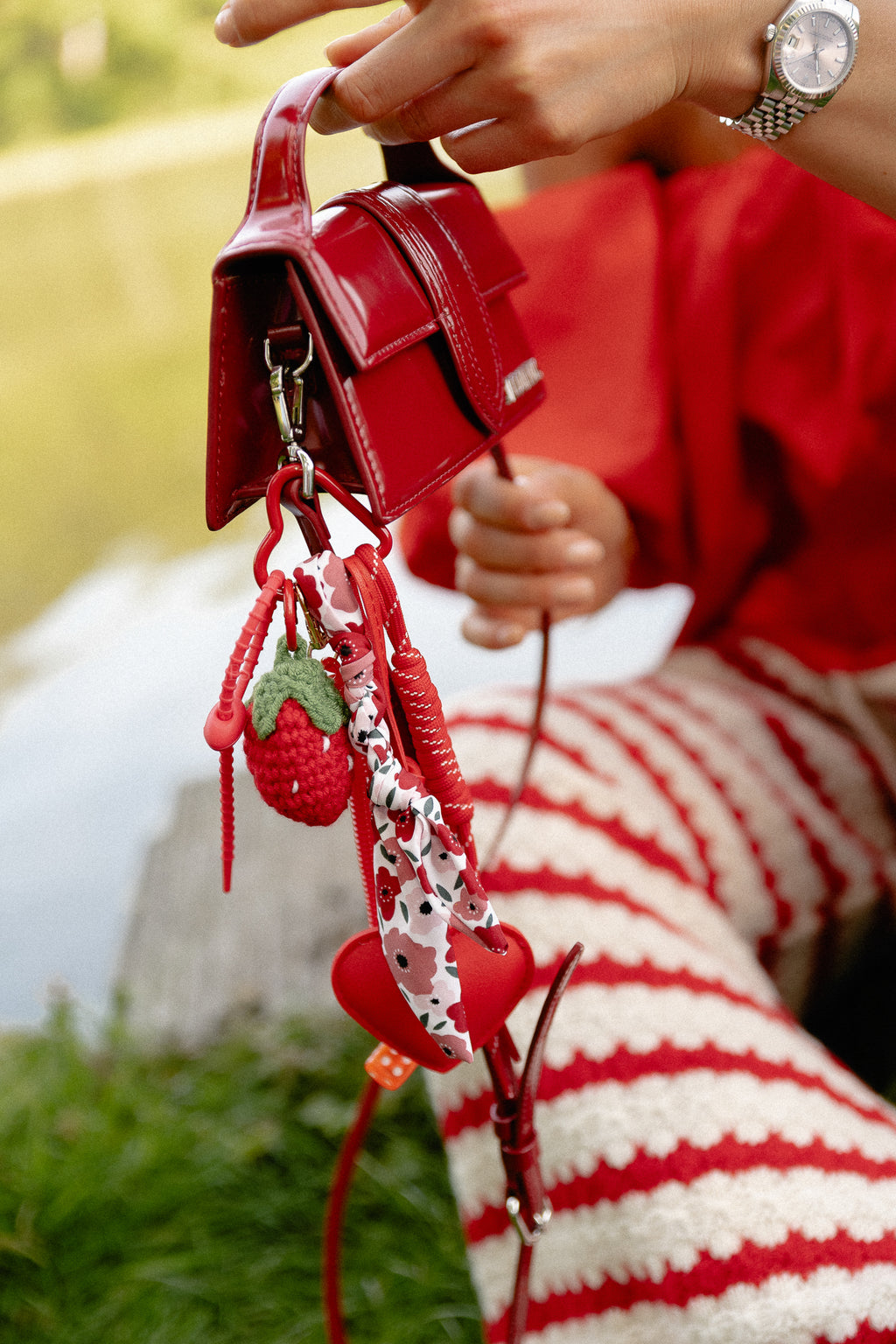Strawberry crochet keychain