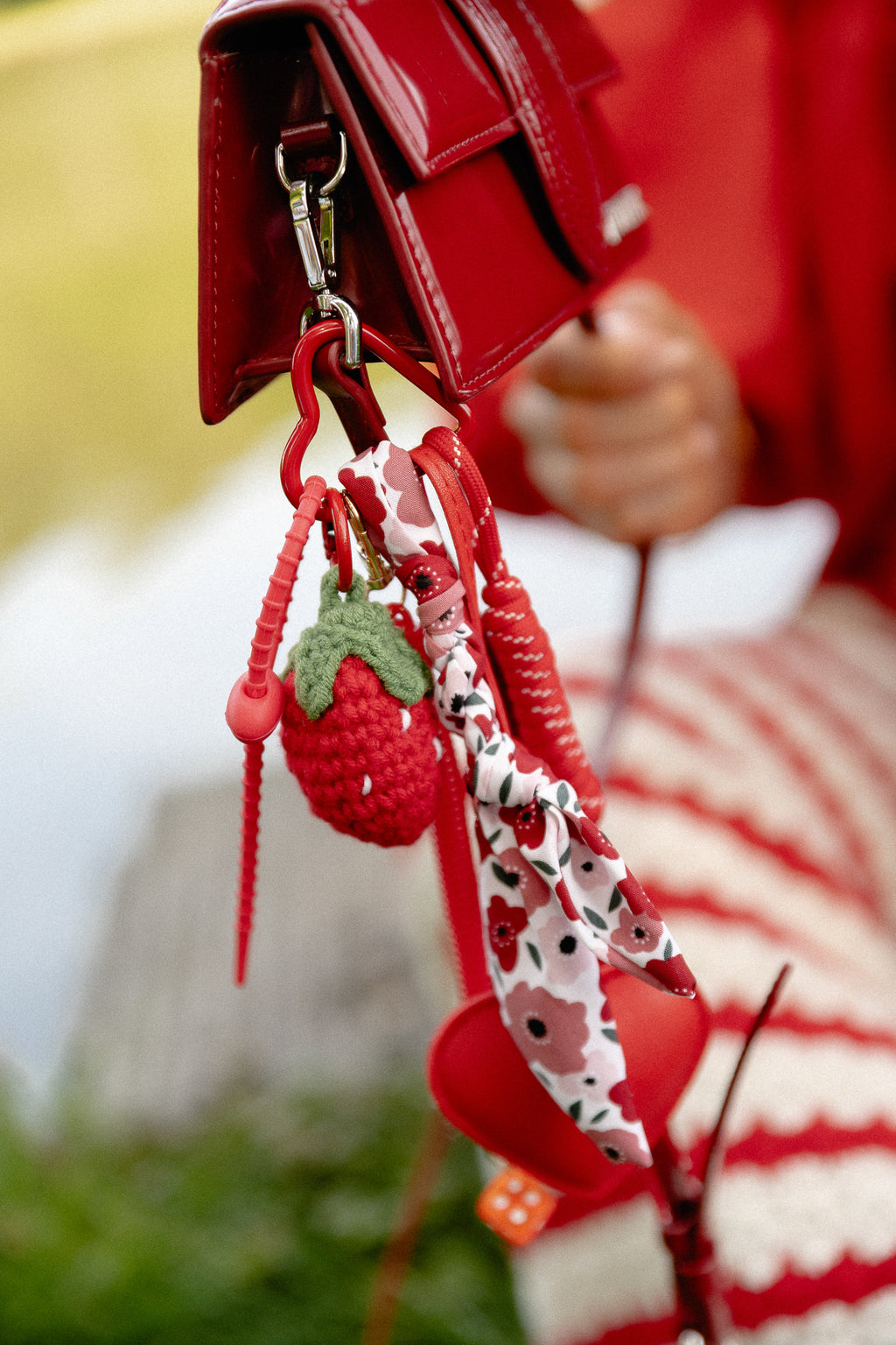 Strawberry crochet keychain