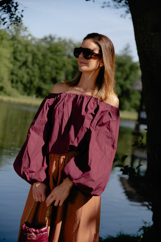 Les Jumelles Fran off shoulder blouse aubergine