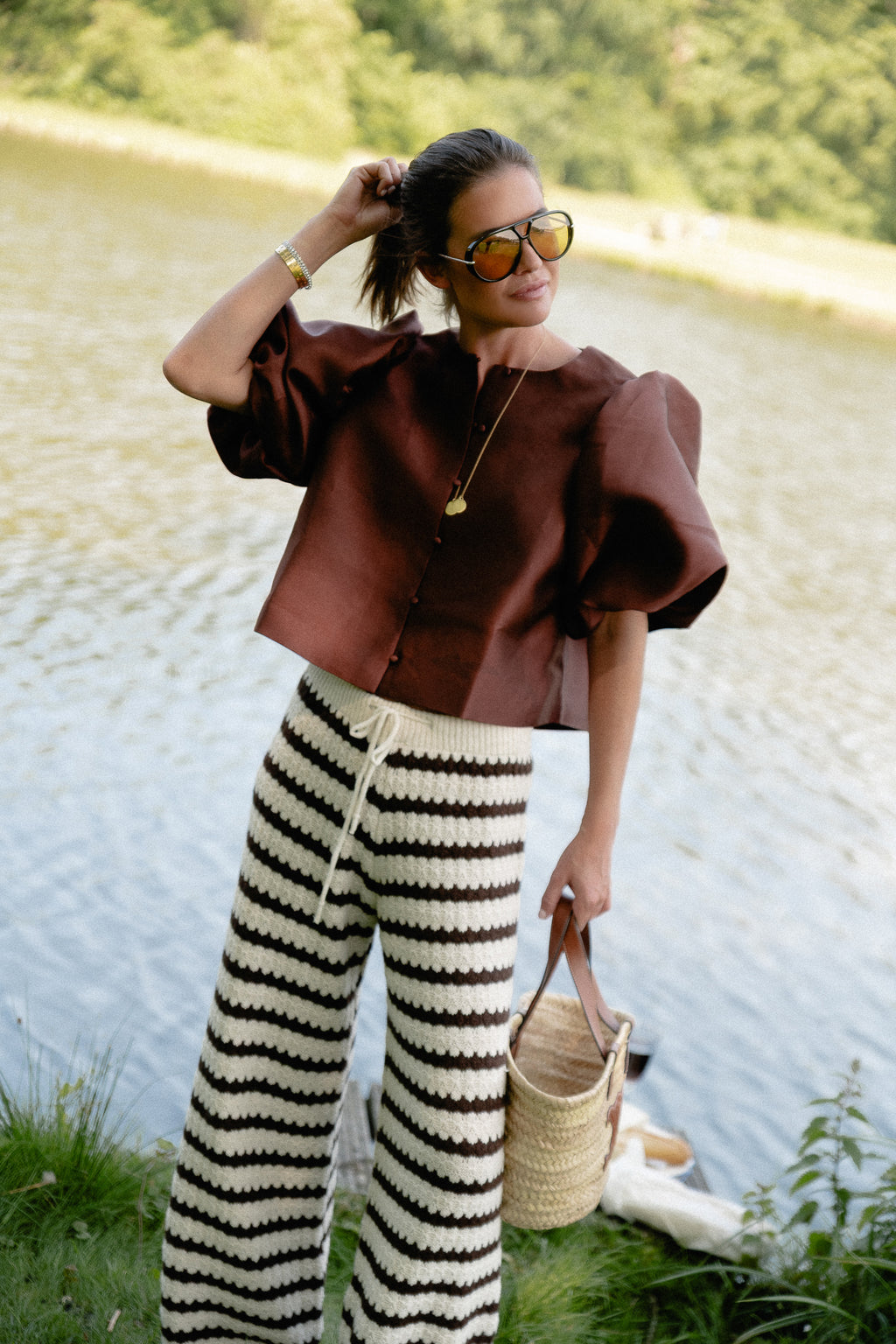 Hannah knitted pants brown stripes