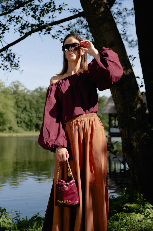 Les Jumelles Fran off shoulder blouse aubergine
