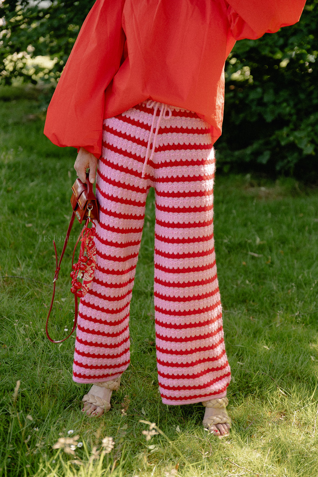 Hannah knitted pants red/pink stripes