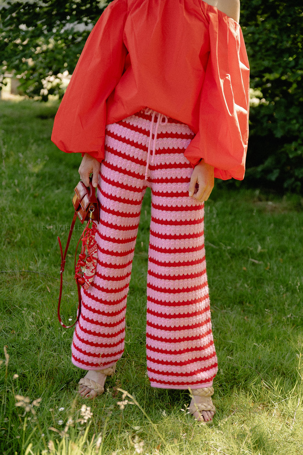 Hannah knitted pants red/pink stripes