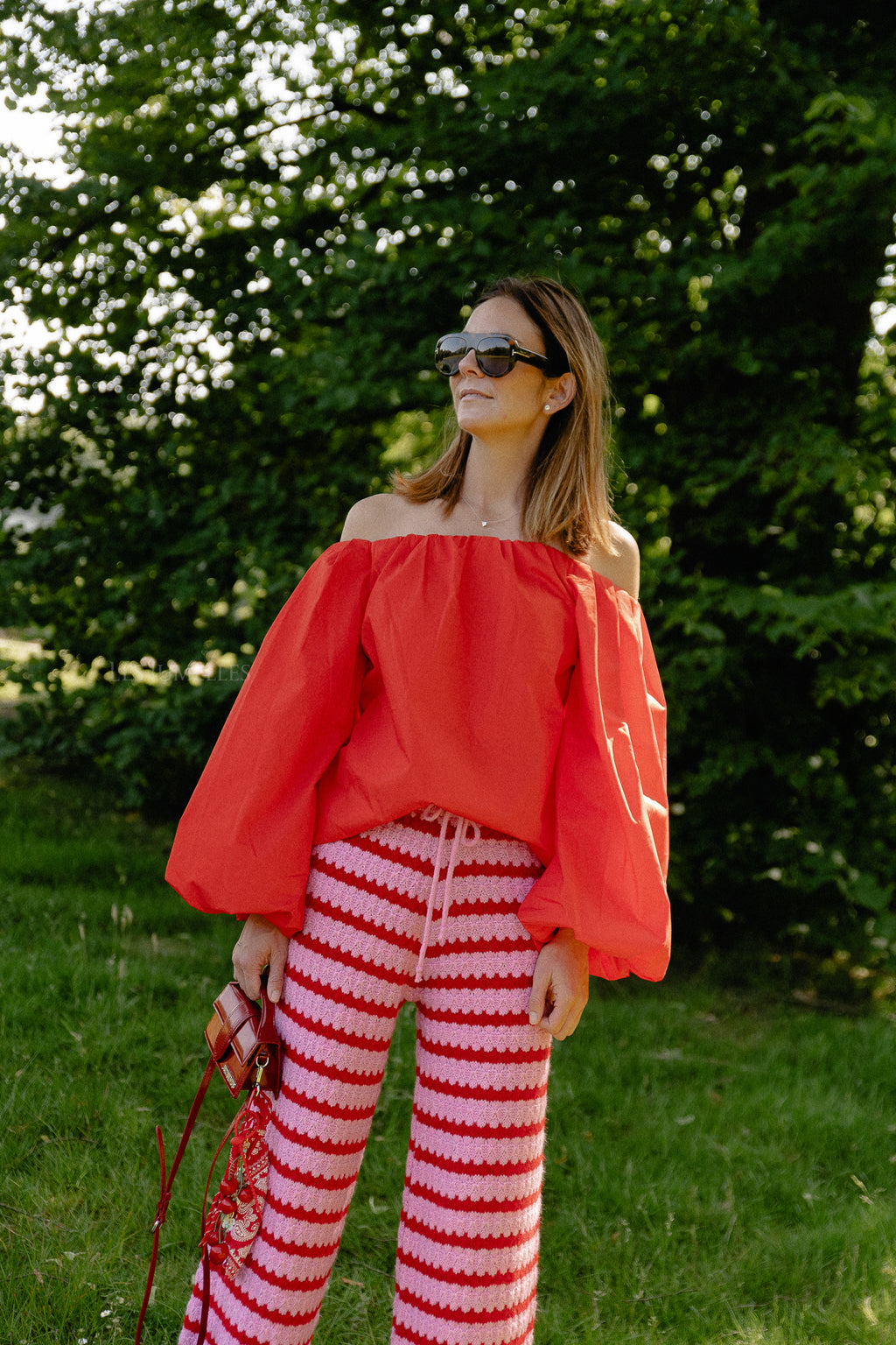 Hannah knitted pants red/pink stripes